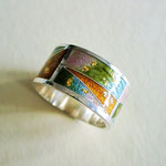 enamelled silver ring - silver, enamel & gold leaf　七宝のせシルバーリング(シルバー、七宝、金箔）