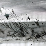 "Schietwetter Nordsee", Tusche  auf Papier, 50 x 65 cm