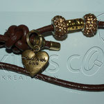 Showleine - Leder dunkelbraun, 80 cm  inkl. Halsung, Perlen Strass und Rondelle Gold