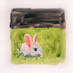 Rabbit on Black + Green, 2004 Watercolor on vellum, 7 x 8 1/2 inches