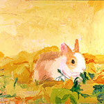 Bunny in Yellow Leaves, 2003 Oil on canvas, 16 x 30 inches