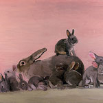 Mother Rabbit and Kittens, 2004 Oil on canvas, 24 x 30 inches
