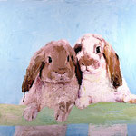 Two Bunnies on a Branch, 2003 Oil on canvas, 26 x 26 inches