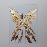 Alltagsengel XVIII,  VERKAUFT Blattgold und Tusche auf Papier, in goldfarbenem Rahmen, inkl. Rahmen  32 x 23 cm