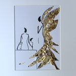 Alltagsengel  LXXII, "For her Majesty" Blattgold und Tusche auf Papier, in golfarbenem Rahmen, inkl. Rahmen 32 x 23 cm
