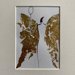 Alltagsengel XIV, VERKAUFT Blattgold und Tusche auf Papier, in goldfarbenem Rahmen, inkl. Rahmen  32 x 23 cm