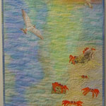 2012 © ge.ZEITEN.krabben.BLICKE 120x40cm €410, malt bakgrunn, maskinapplikasjon, maskinquilting, bomull, organza, tekstilmaling, vaksfarger, paintsticks
