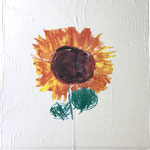 水彩画のひまわりが、シンプルなシングルケットに、とっても映えました。お名前と誕生日の刺繍もプラスしました。