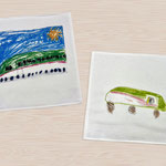 ご兄弟それぞれがミニハンドタオルを 作ってくださいました。 電車好き男の子の気持ちが伝わる、 かわいいミニハンドタオルになりました。