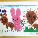 ２つの絵を合成しました。パパの誕生日プレゼントに作ったバスタオルです。