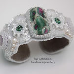 170€. Bracelet by FLAUNDER «Rose Garden in the snow» with natural stone fuchsite with ruby and amethyst, agate,  pearls.