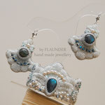85e+140e.Earrings and  bracelet by FLAUNDER "Princess of clouds" with natural labradorite.