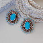 75€.Earrings "Turquoise" by FLAUNDER. Earrings with natural turquoise, Japanese seed beads MIYUKI-plated bronze firms, as well as the smallest Japanese elite round beads MIYUKI with inner silvering, small Swarovski crystals gently blue.