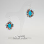 74e.Earrings "Turquoise" by FLAUNDER. Earrings with natural turquoise, Japanese seed beads MIYUKI-plated bronze firms, as well as the smallest Japanese elite round beads MIYUKI with inner silvering, small Swarovski crystals gently blue