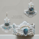 85e+140e.Earrings and  bracelet by FLAUNDER "Princess of clouds" with natural labradorite.