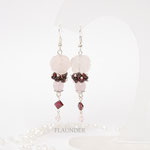 50е. Earrings "Roses"  by FLAUNDER made from natural rose quartz and pomegranate. The length is 5cm. 