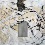 Latrinalia, 80 X 110 cm, Kugelschreiber, Marker, Tinte, Acryllack, Kaffee, Collage auf lackiertem Papier, Zustand 17.12.2013