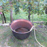 The grape juice has been boiled up in this copper pot to make the vino cotto