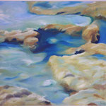 Felsen, Wasser, Strand, Acryl auf Papier, 64x82 cm
