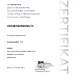 Zertifikat Immobilienmakler P. Hundt, Sachwerte Berlin