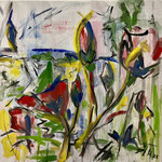 "Roses", Mixed Media On Canvas, 2025, 100cm x 100cm, ©S.Miteff