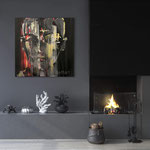 "mystical face", Mixed Media On Canvas, 2025, 100cm x 100cm, ©S.Miteff