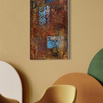 Urban Echoes (100 x79 x 3,8).Acryl auf Leinwand. Typisch für meinen texturstarken, modernen, farbintensiven Stil. Ideal für große Räume,Wohnbereiche, Entrances und Architekturkonzepte.