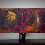 Ohne Titel 210 (120 x 40 x 1,8).Acryl auf Leinwand. Typisch für meinen texturstarken, modernen, farbintensiven Stil. Ideal für große Räume,Wohnbereiche, Entrances und Architekturkonzepte.