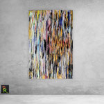 Kreation in Gold ( 60 x 90 x 3,8)Moderne abstrakte Acrylkunst von Petra Reinhard. Tiefe Texturen, klare Komposition, farbdynamisch