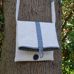 Urlaubstasche mit langem Henkel zum Umhängen 21x37 cm, Nutzgröße 21x20 cm, außen grobes Leinen, innen Baumwolle mit Bügelvließ verstärkt