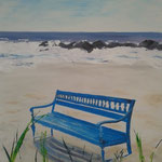 Blaue Bank am Strand - Blue Bench on the Beach - Coastal Living