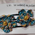 duo barrettes fleurs plumes turquoise
