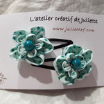 duo barrettes fleurs turquoise