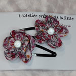 duo barrettes fleurs rose gris