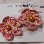 duo barrettes fleurs rose orangé