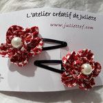 duo barrettes fleurs carreau rouge blanc