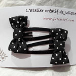modèle 9 : duo barrettes cc noeuds noir pois blanc