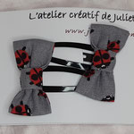 modèle 12 : duo barrettes cc noeuds gris coccinelle