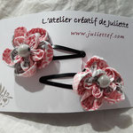 duo barrettes fleurs rose gris