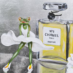 Chanel-Frosch (2021 ), 30 x 40 cm, Blattsilber + Acryl