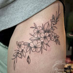 floral flowers tattoo fineline upper leg