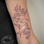 birds flower floral tattoo fineline