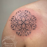 mandala dotwork fineline shoulder tattoo