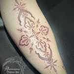 ornamental fineline shin tattoo