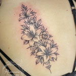 floral flowers back tattoo fineline