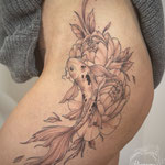 fish hip tattoo flowers floral fineline