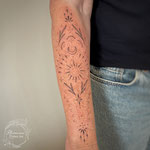 ornamental feminine fineline tattoo lowerarm