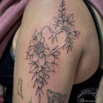 heart flowers floral tattoo fineline