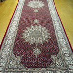 TABRIZ  wool&silk ランナー　約300ｘ80 FISH ボルドー 赤
