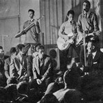 THE HAP CATS - Riched Club, Jaarbeurs Utrecht 1958 vlnr: Emiel Dutrieux - Rob Boekholt - Jack van Beek Rechtsonder (wijzend): Richard Bamsch 